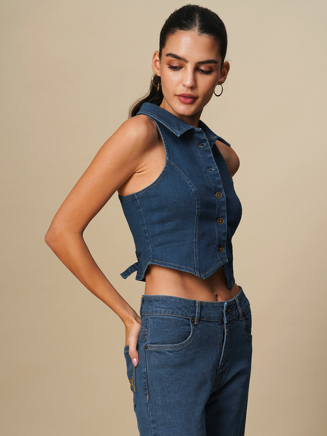 INCUT FITTED DENIM WAISTCOAT