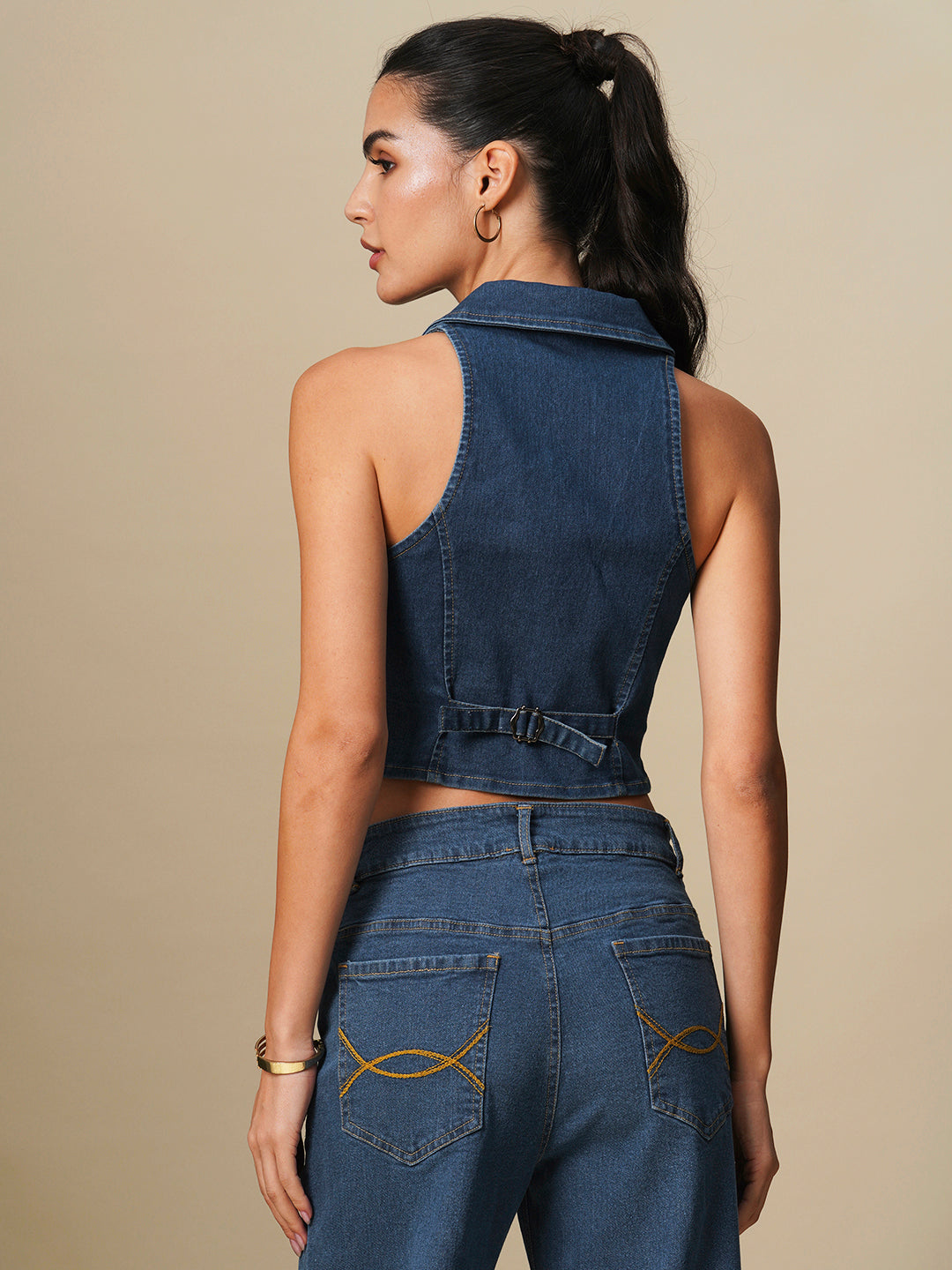 INCUT FITTED DENIM WAISTCOAT