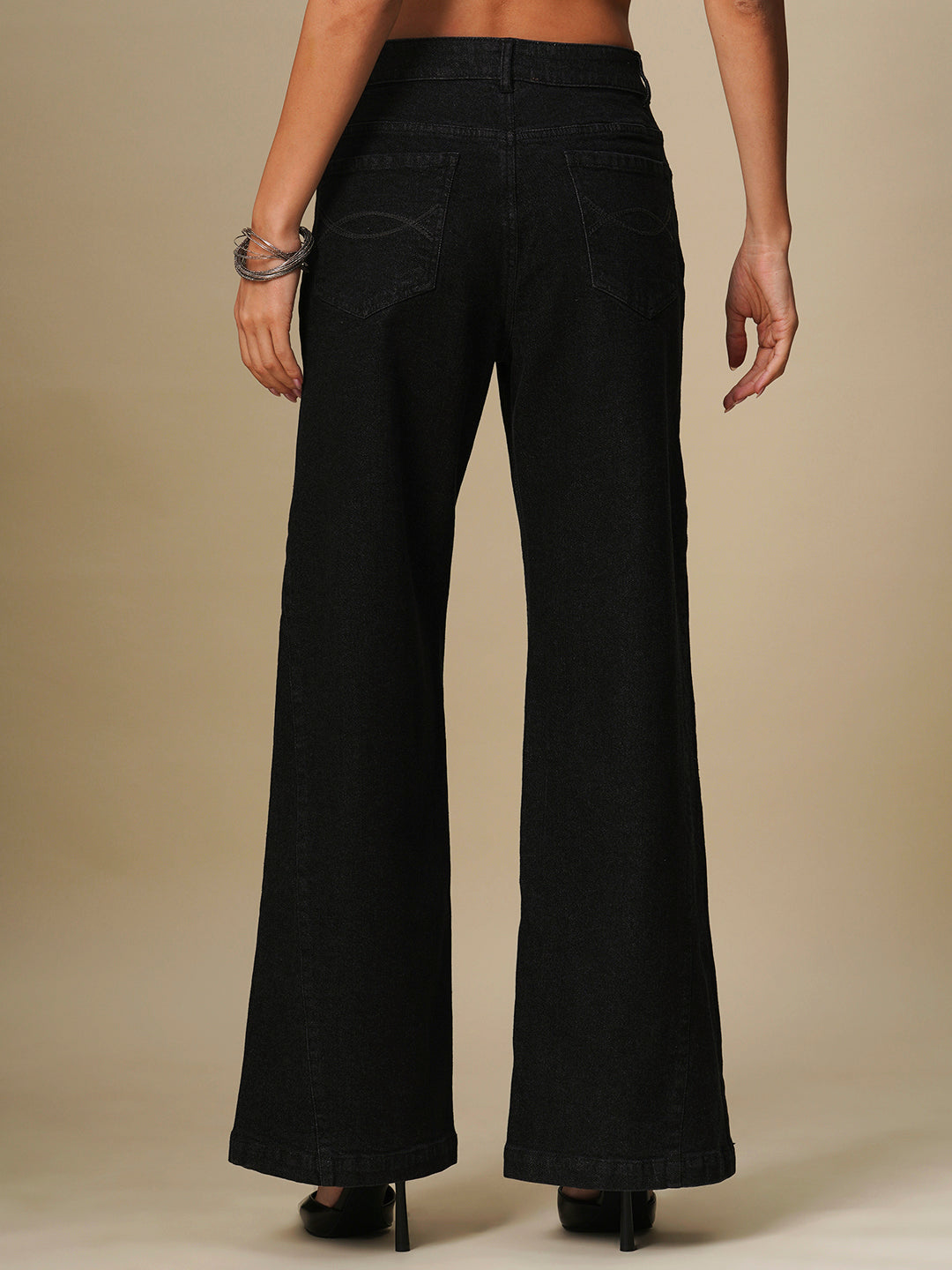 EMBELLISED MID RISE FLARED JEANS