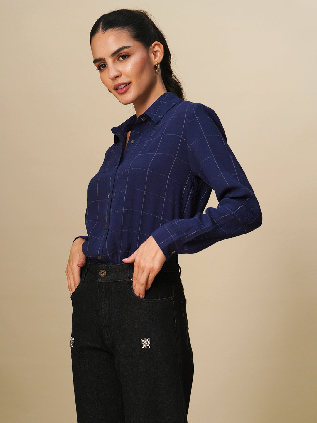 LUREX CHECKS VISCOSE CREPE SHIRT