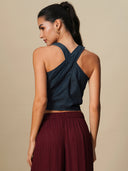 BUTTON DOWN EMBELLISHED HALTER TOP