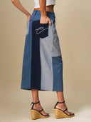 DENIM PATCHWORK STRAIGHT SKIRT