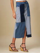 DENIM PATCHWORK STRAIGHT SKIRT