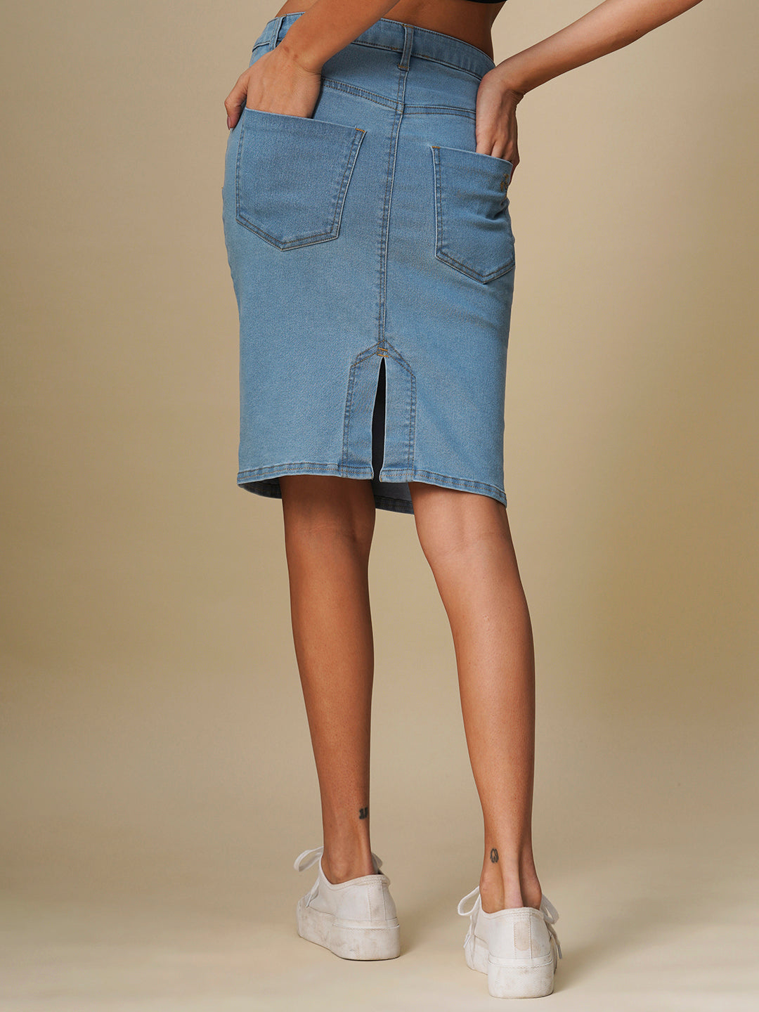 ICE WASH DENIM PENCIL SKIRT