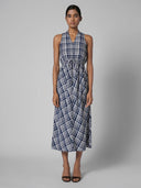 V NECK RAYON SLUB MIDI DRESS