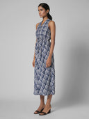 V NECK RAYON SLUB MIDI DRESS