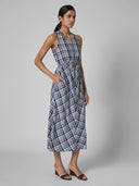V NECK RAYON SLUB MIDI DRESS