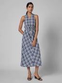 V NECK RAYON SLUB MIDI DRESS