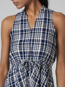 V NECK RAYON SLUB MIDI DRESS