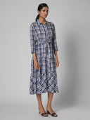 FRONT OPEN RAYON SLUB MULTI TIERED DRESS