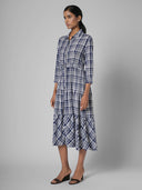 FRONT OPEN RAYON SLUB MULTI TIERED DRESS