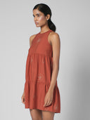EMBROIDERED VISCOSE BLEND TIRED SWING DRESS