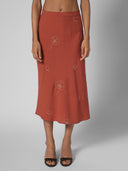 EMBROIDERED VISCOSE BLEND MIDI SKIRT