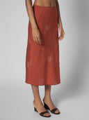 EMBROIDERED VISCOSE BLEND MIDI SKIRT