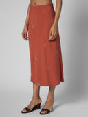 EMBROIDERED VISCOSE BLEND MIDI SKIRT