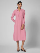 POPOVER VISCOSE BLEND CHANDERI MIDI DRESS