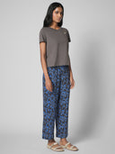 CREW NECK KNIT TEE AND PRINTED RAYON PULL ON PJ SET