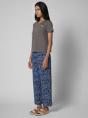 CREW NECK KNIT TEE AND PRINTED RAYON PULL ON PJ SET
