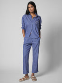 PEG SHAPED COTTON STRIPE CROPPED TROUSER