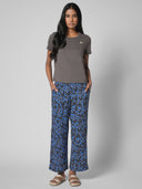 CREW NECK KNIT TEE AND PRINTED RAYON PULL ON PJ SET