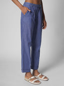 PEG SHAPED COTTON STRIPE CROPPED TROUSER