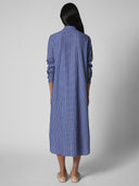 SIDE BUTTON DETAIL COTTON STRIPE SHIRT DRESS