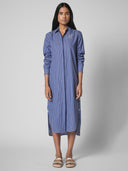 SIDE BUTTON DETAIL COTTON STRIPE SHIRT DRESS