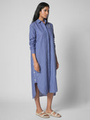 SIDE BUTTON DETAIL COTTON STRIPE SHIRT DRESS