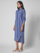 SIDE BUTTON DETAIL COTTON STRIPE SHIRT DRESS