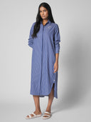 SIDE BUTTON DETAIL COTTON STRIPE SHIRT DRESS