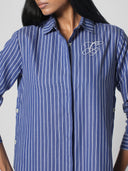 SIDE BUTTON DETAIL COTTON STRIPE SHIRT DRESS