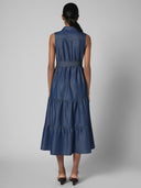 TIERED CUTAWAY DENIM MAXI DESS