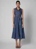 TIERED CUTAWAY DENIM MAXI DESS