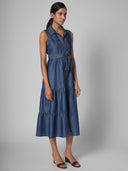 TIERED CUTAWAY DENIM MAXI DESS
