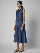 TIERED CUTAWAY DENIM MAXI DESS