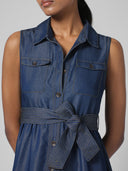 TIERED CUTAWAY DENIM MAXI DESS