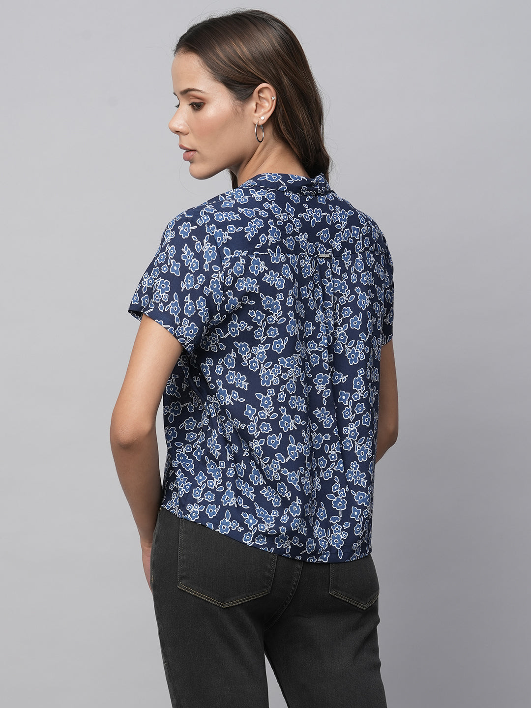 Floral Printed Modal Straight Fit Cropped Shirt