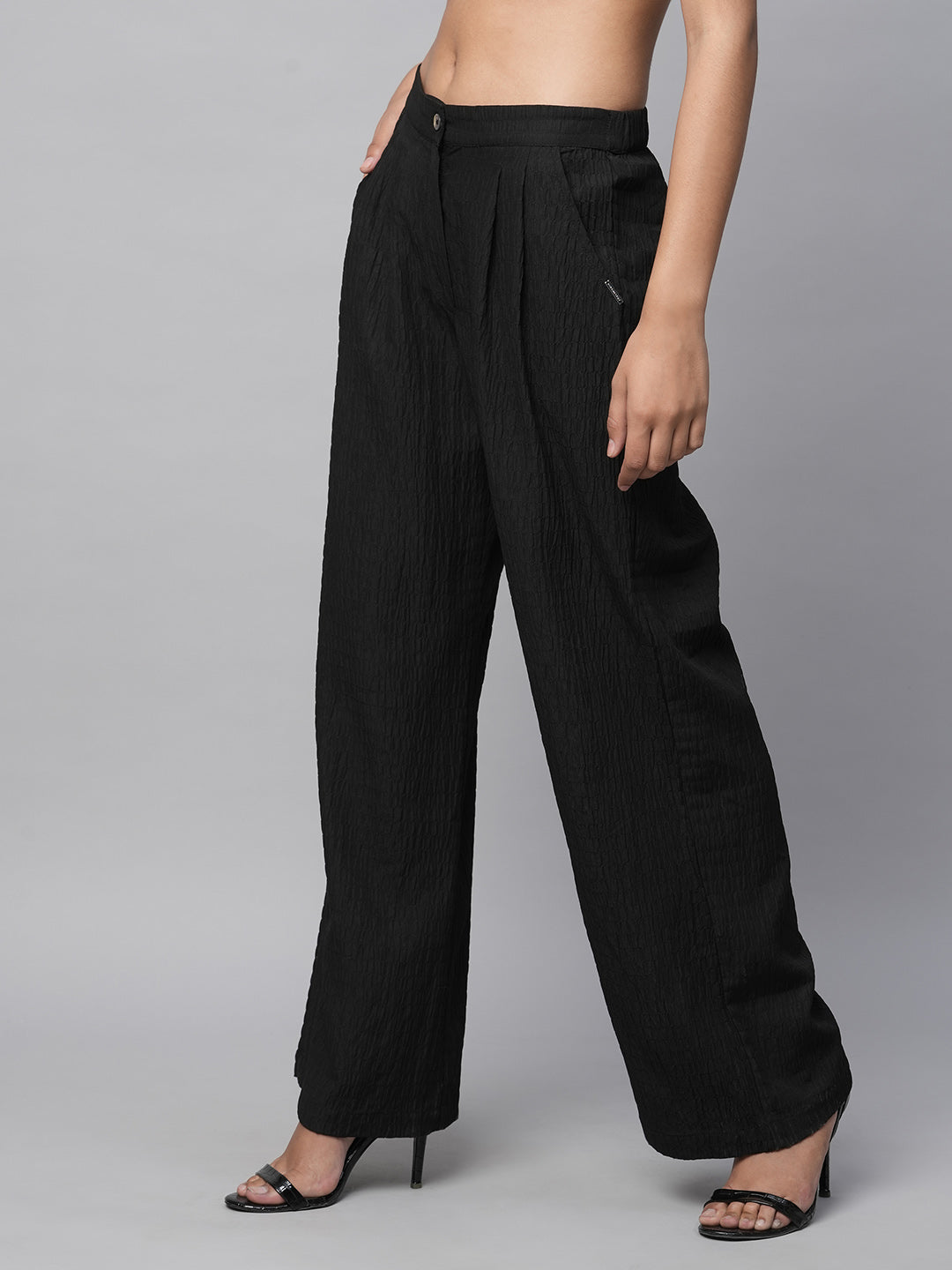 Textured Poly Pleated Fluid Trousers
