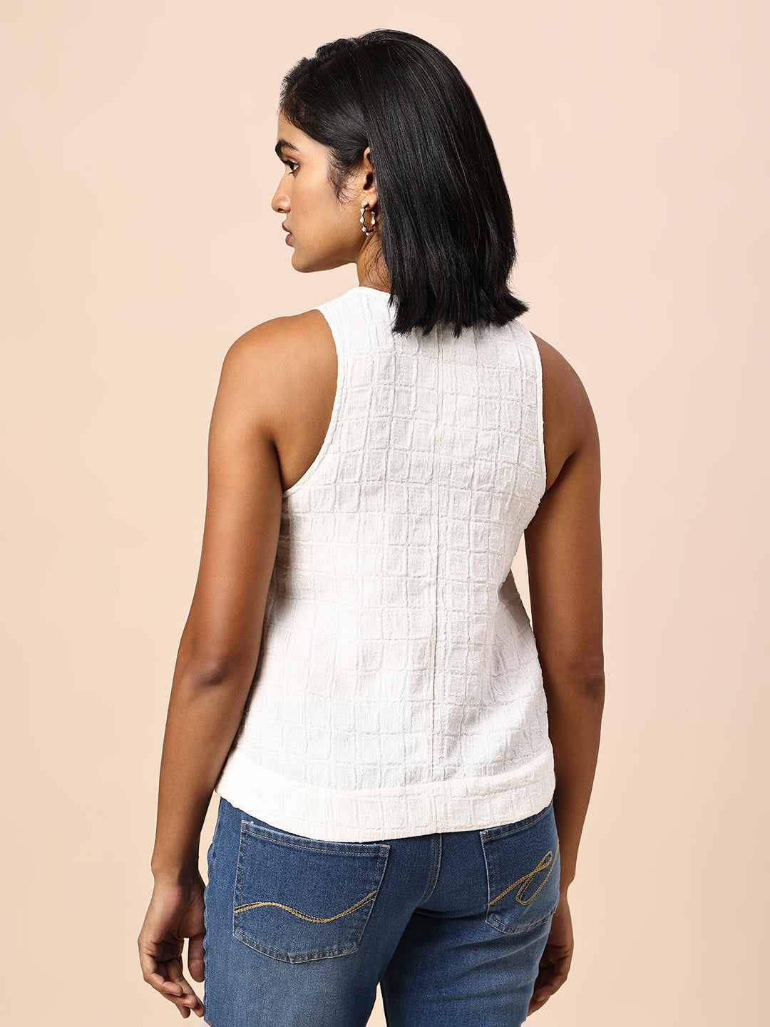 TEXTURED INCUT EMBELLISHED CROPPED A-LINE TOP