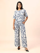 PRINTED LUREX VISCOSE CREPE TOP & WIDE LEG PANTS CO-ORD SET