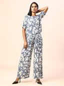 PRINTED LUREX VISCOSE CREPE TOP & WIDE LEG PANTS CO-ORD SET