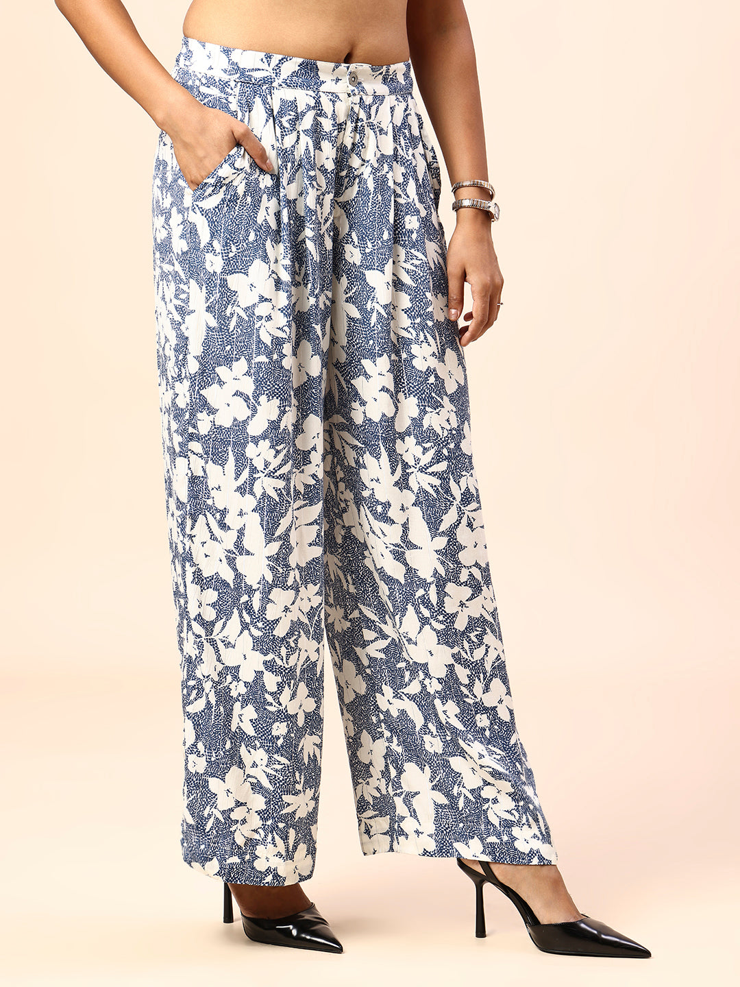 PRINTED LUREX VISCOSE CREPE TOP & WIDE LEG PANTS CO-ORD SET