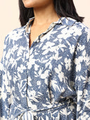 PRINTED LUREX VISCOSE CREPE DROP SHOULDER SHIRT DRESS