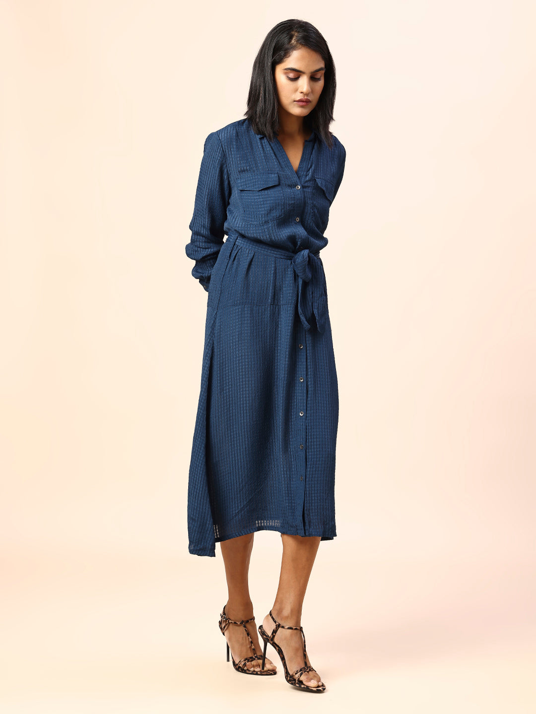 TEXTURED CREPE SHIRT DRESS