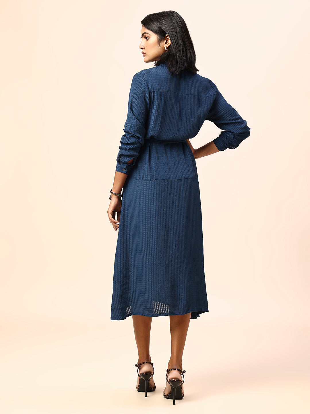 TEXTURED CREPE SHIRT DRESS