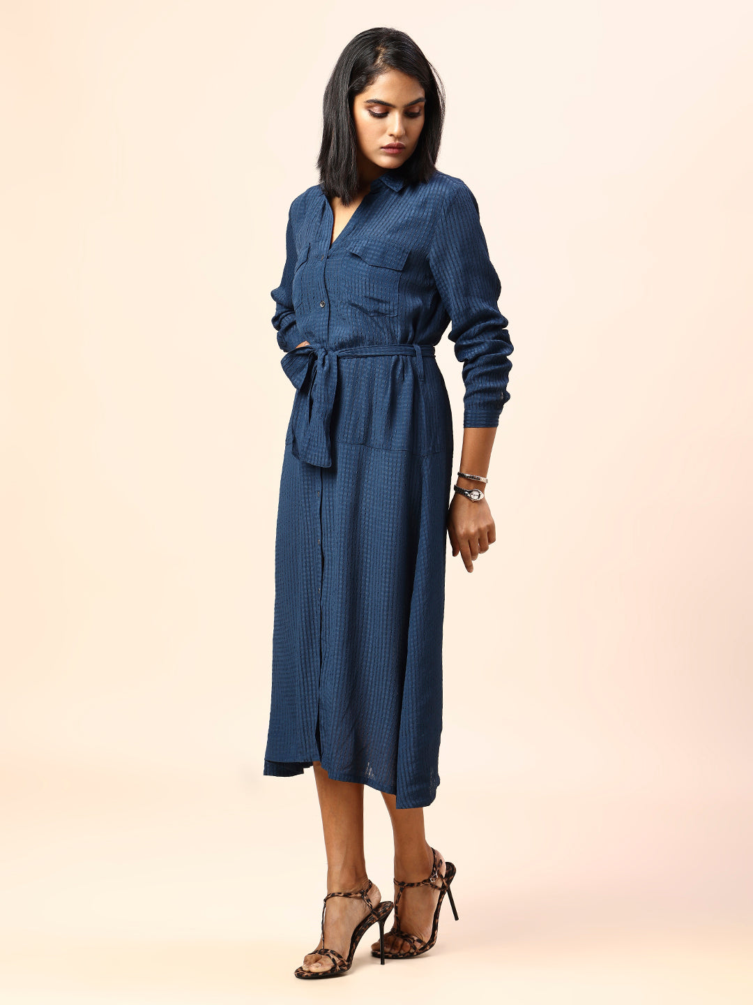 TEXTURED CREPE SHIRT DRESS