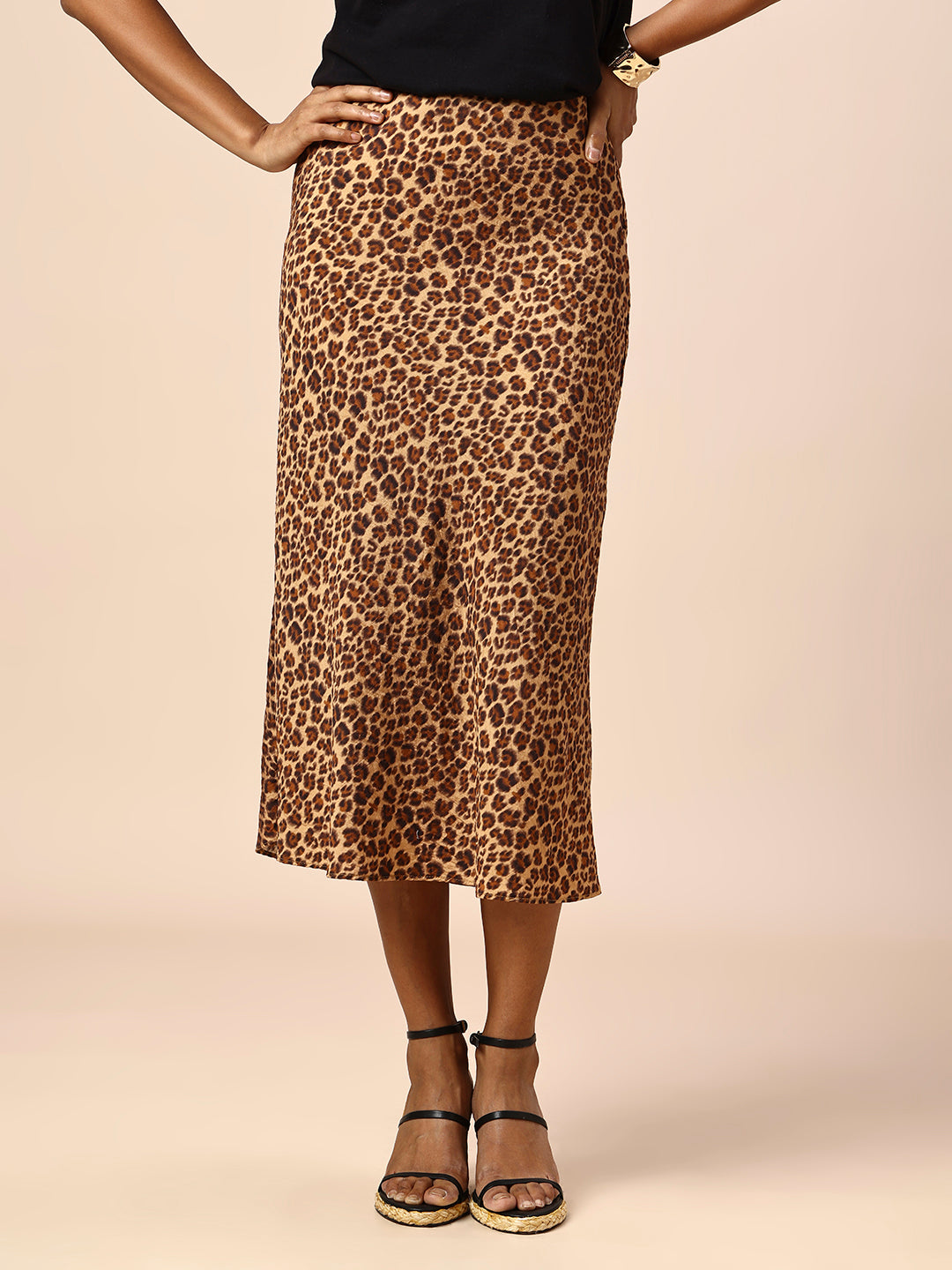 LEOPARD PRINTED BIAS CUT SKIRT