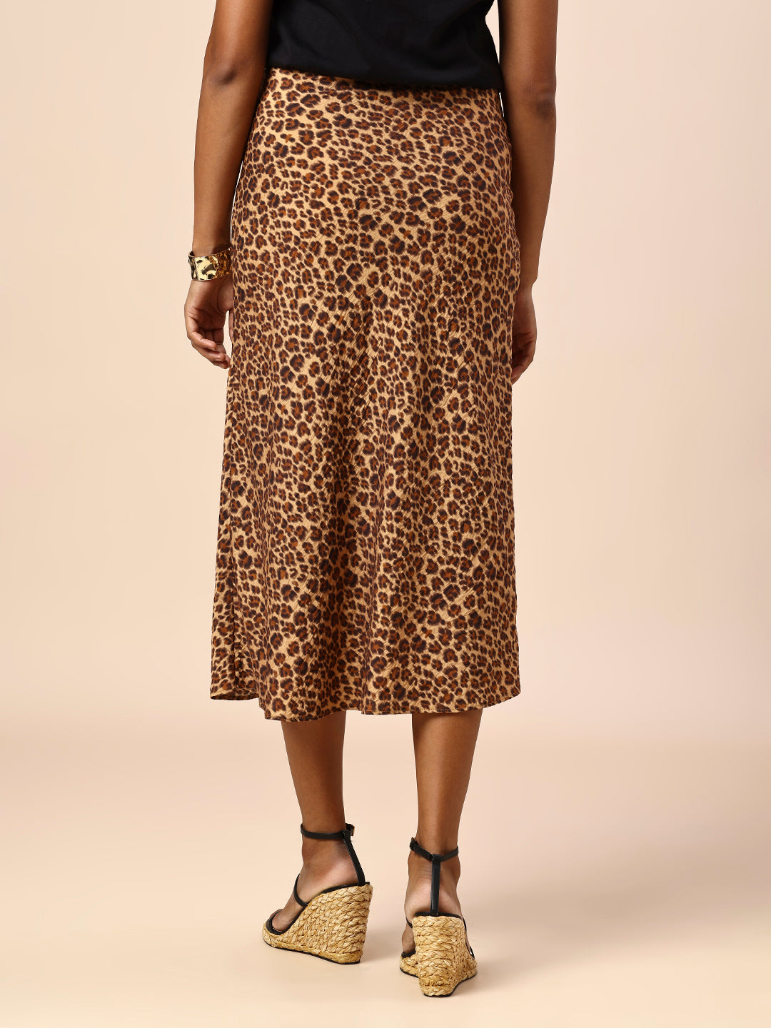 LEOPARD PRINTED BIAS CUT SKIRT