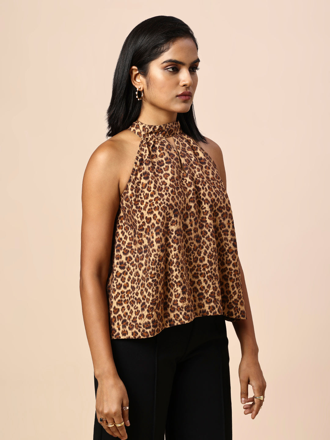 LEOPARD PRINTED HALTER SWING TOP