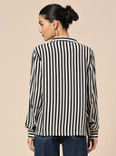 LAPEL COLLAR VISCOSE CREPE STRIPED FLUID SHIRT